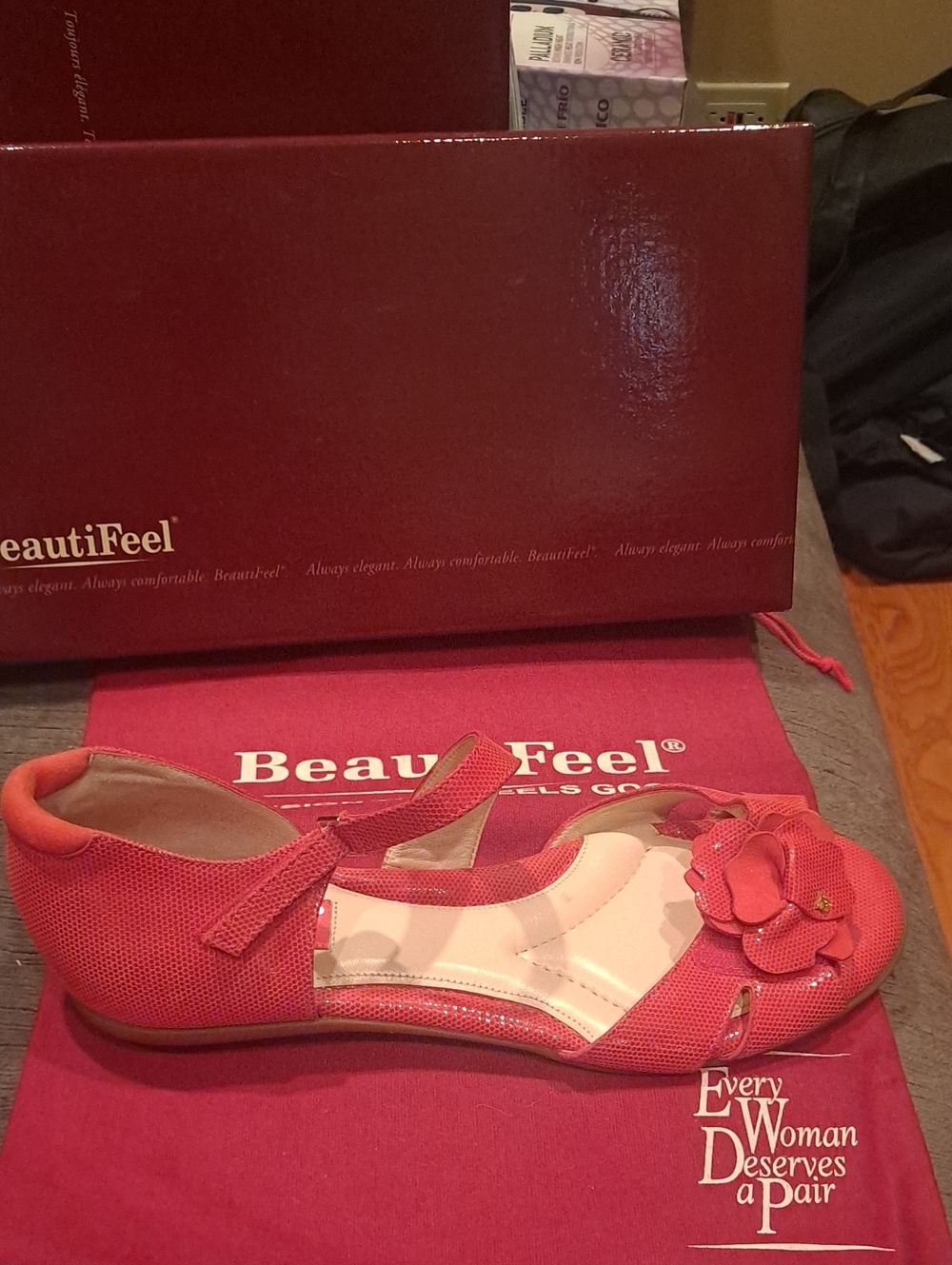 BeautiFeel Coral Pink Floral Mary Jane Flat